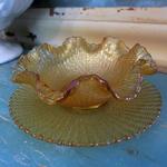 Lustrious Amber Serving Bowl w/ Liner.  Measures 6 1/2" wide & 2" deep.