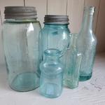 Vintage Blue Glass Bottles & Jars
Large Ball - 1858
Small Ball - 1910
Soda Bottle - ca. Late 1800's
Ink Bottle - 1883
Early Tonic - ca. Late 1800's