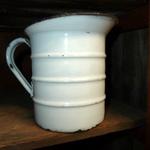 Vintage Enamel Pitcher. Marked L & G Mfg Co. on bottom in blue.  Sold as is.  Measures 5" x 5" not including the handle.