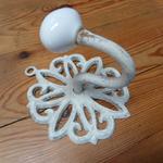 Cast Iron Decorative Hook with Porcelain Knob - Measures 4" across & 3 3/4" out from wall